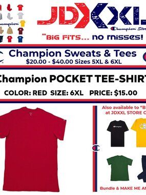 Big & Tall Champion Pocket T Shirt 6XL RED